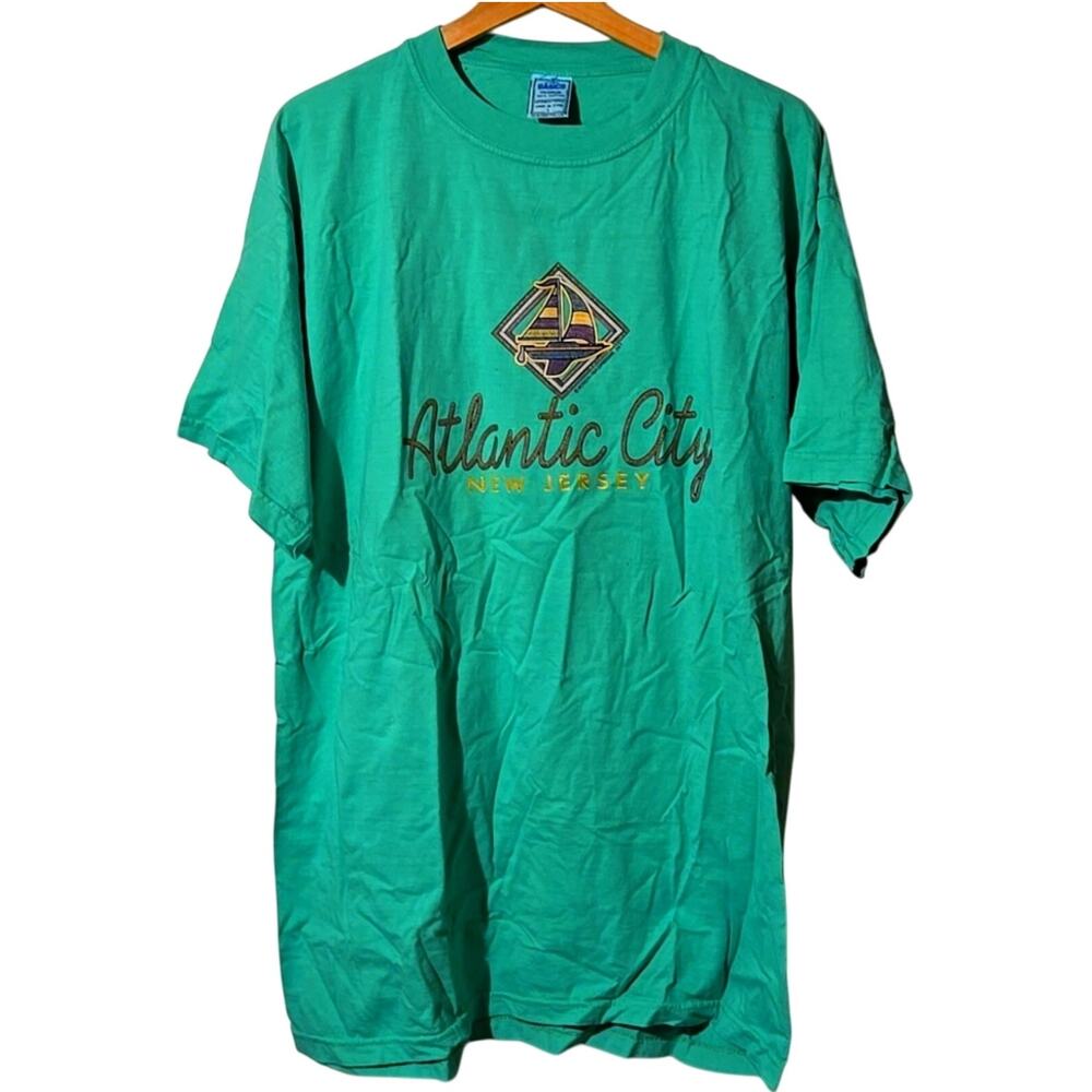 Vintage Large Green Atlantic City, New Jersey 100% Cotton T-Shirt [0115]